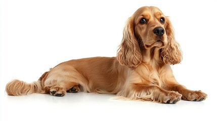 Golden Cocker Spaniel Dog Lying Down on a White Background