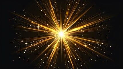 Fototapeta premium Golden Light Burst in the Dark