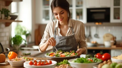 Woman Cooking Healthy Salad