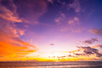 Landscape view colorful sunset or sunrise sky, Beautiful Light Sunset or sunrise over sea,Colorful clouds majestic scenery sunset Sky, Amazing clouds and waves in the ocean,Wonderful cloud background