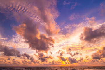Landscape view colorful sunset or sunrise sky, Beautiful Light Sunset or sunrise over sea,Colorful clouds majestic scenery sunset Sky, Amazing clouds and waves in the ocean,Wonderful cloud background