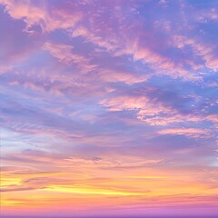 Obraz premium 07231101 29. Brilliant sunset sky, colorful cloud formations, soft pastel colors, orange to pink gradient, blue to purple transition, thin wispy clouds, serene environment, heavenly skyscape, golden