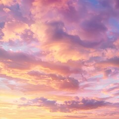 07231101 30. Luminous sunset sky, diverse cloud colors, pastel palette, orange pink gradient, transition to purple, light wispy clouds, peaceful atmosphere, ethereal skyscape, golden hour effect,
