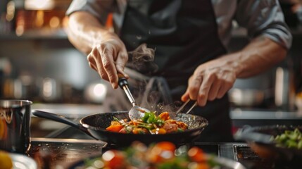 Fototapeta premium Chef cooking in a professional kitchen