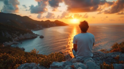 Man Enjoying Sunset by the Ocean