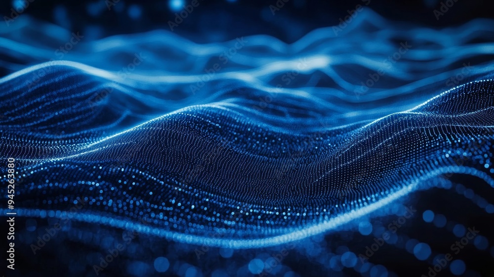 Poster stunning digital wave background concept. beautiful motion waving dots texture with glowing particle