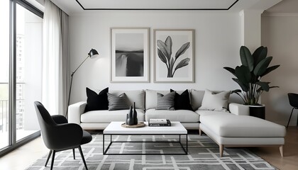 Classic Black and White Living Room with Timeless Style
