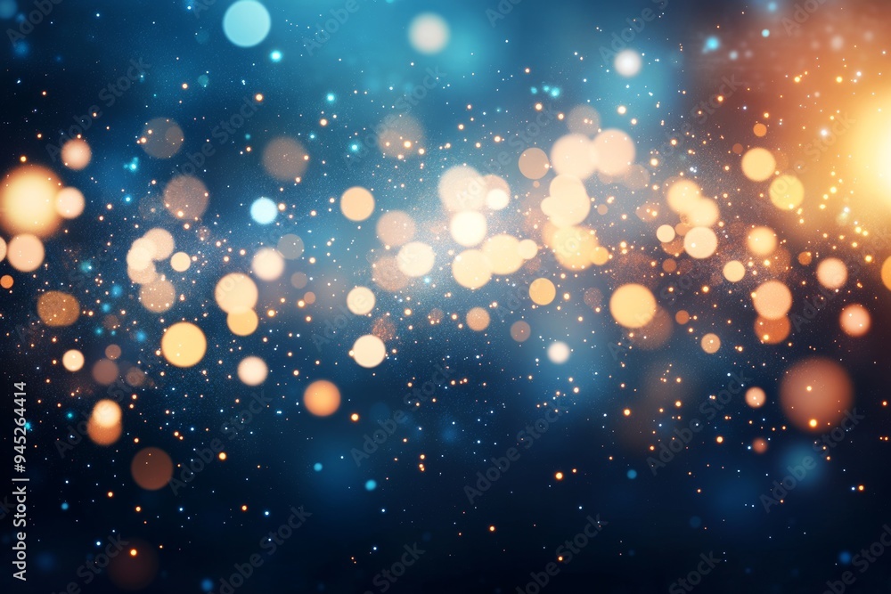 Poster an abstract sparkle bokeh light effect on a navy blue background