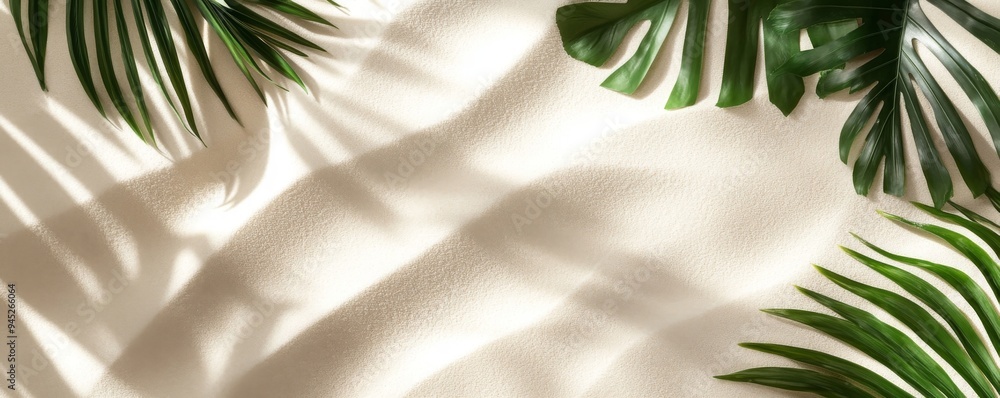 Poster Abstract background with palm leaf shadows on tropical sandy beach