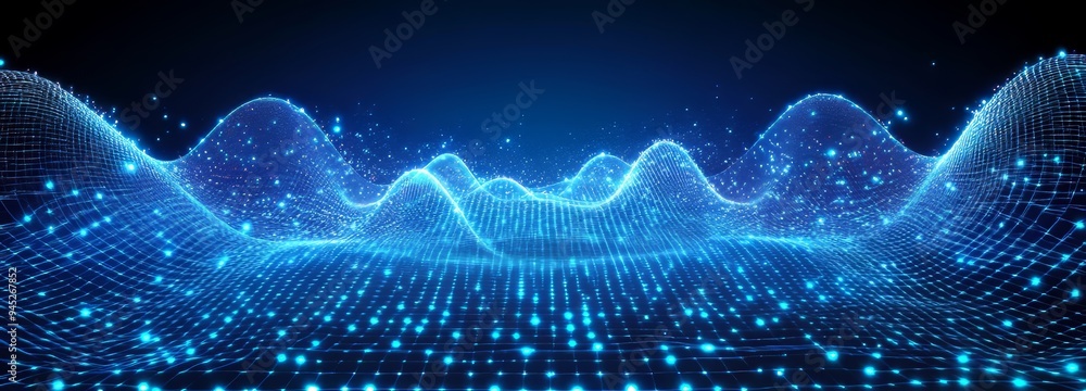 Poster blue abstract background of falling cyber particles. rendering of big data.