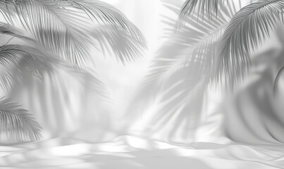 Palm leaves cast a blurred shadow on a pink wall. Abstract background for spring and summer product presentations.