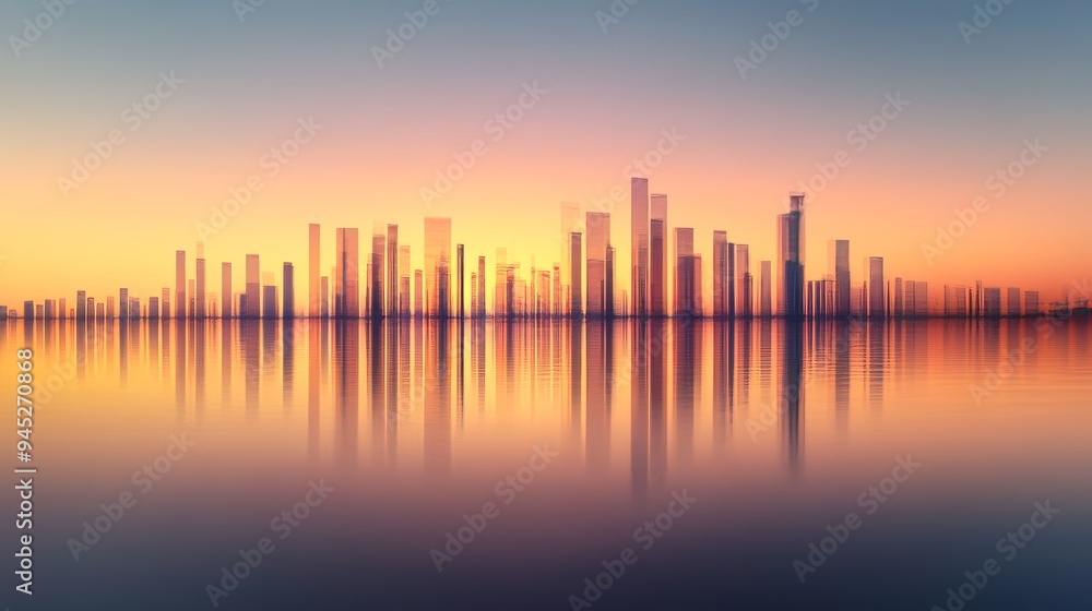 Poster 3d rendering of a futuristic abstract glass architecture with an empty concrete floor.