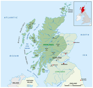 Vector map of the Scottish highlands, United Kingdom