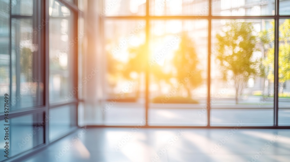 Aufkleber office interior background with abstract light bokeh. empty open space office with a blurred backgro