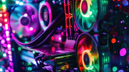 Fototapeta premium RGB-lit PC Components with Bokeh Lighting