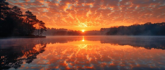 Serene Sunrise Reflections on Calm Lake