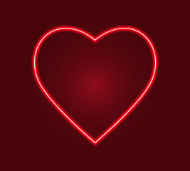 Red neon heart, heart shape symbol lights up with background.