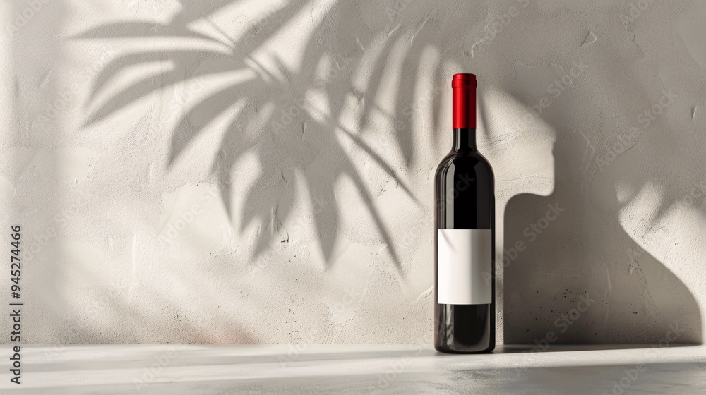 Poster red wine bottle mockup with shadow and textured background