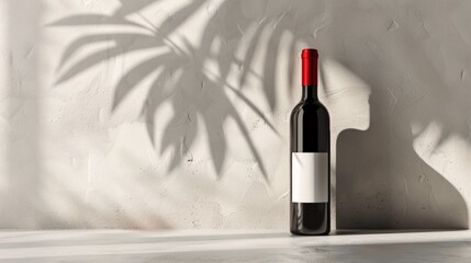 Red Wine Bottle Mockup with Shadow and Textured Background