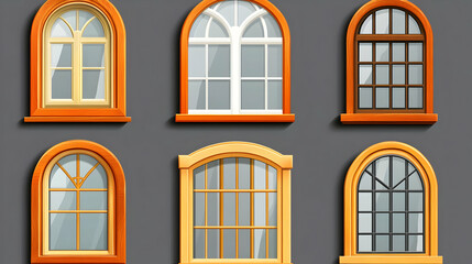 Obraz premium Arched Wooden Windows Set Retro Design Elements