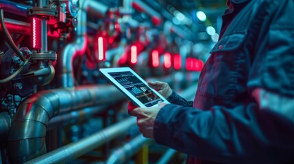 Industrial engineer using digital tablet for monitoring