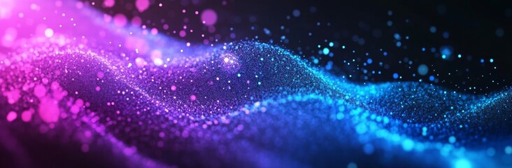 An abstract neon wave background in purple and blue tones. Rendering of computer virtual reality in 3D.