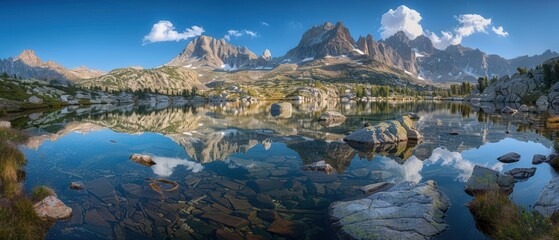 Serene Mountain Lake Reflecting Majestic Peaks in Clear Water - Scenic Nature Landscape