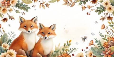 Fototapeta premium foxes wedding invitation, wedding, place for text, white background, empty background