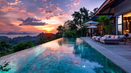 Fototapeta premium Luxury Resort Infinity Pool Sunset