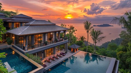 Luxury Hillside Villa with Ocean Sunset