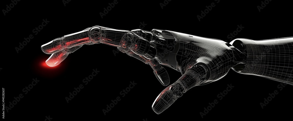 Poster hologram of a digital hand on a dark background with copy space. neural network connection. communic