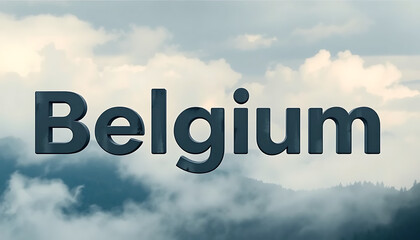 blue Belgium typography against misty clouds background