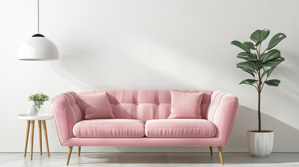 Simple pastel pink sofa in living room