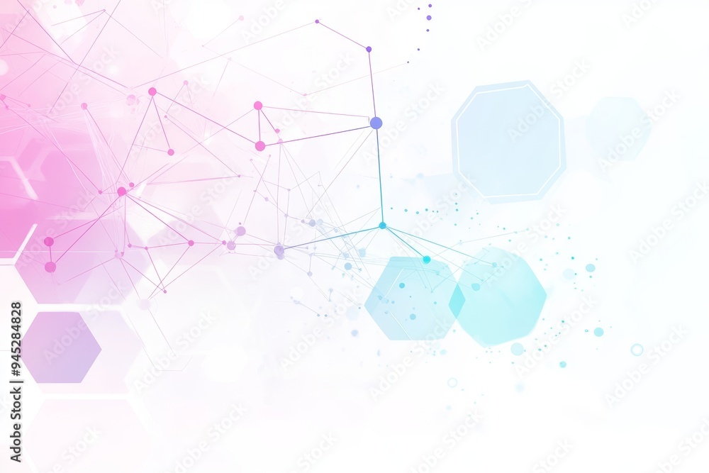 Poster an abstract geometric molecular background with hexagonal shapes.