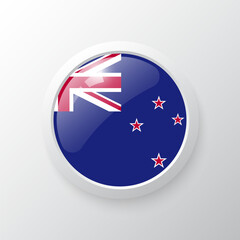 Obraz premium 3D Button with New Zealand flag. as round glossy icon on background isolated. Vector illustration eps 10. 