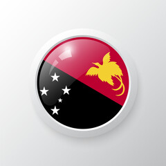 3D Button with Papua New Guinea flag. as round glossy icon on background isolated. Vector illustration eps 10.	
