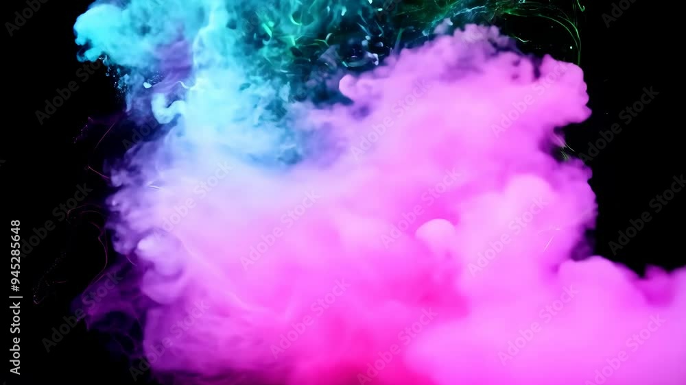Poster colorful abstract shapes swirling and dancing on a black background in a mesmerizing display