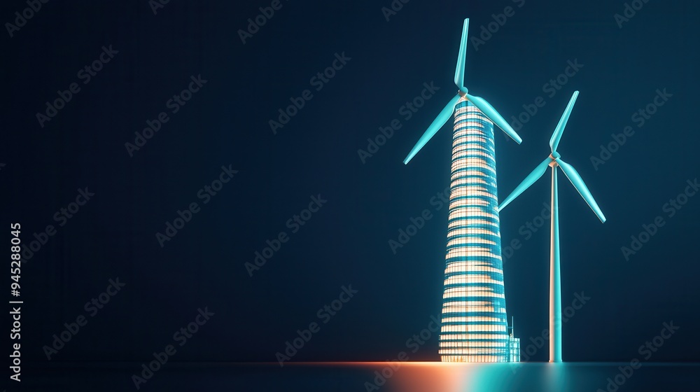 Sticker Futuristic Cityscape with Wind Turbines.