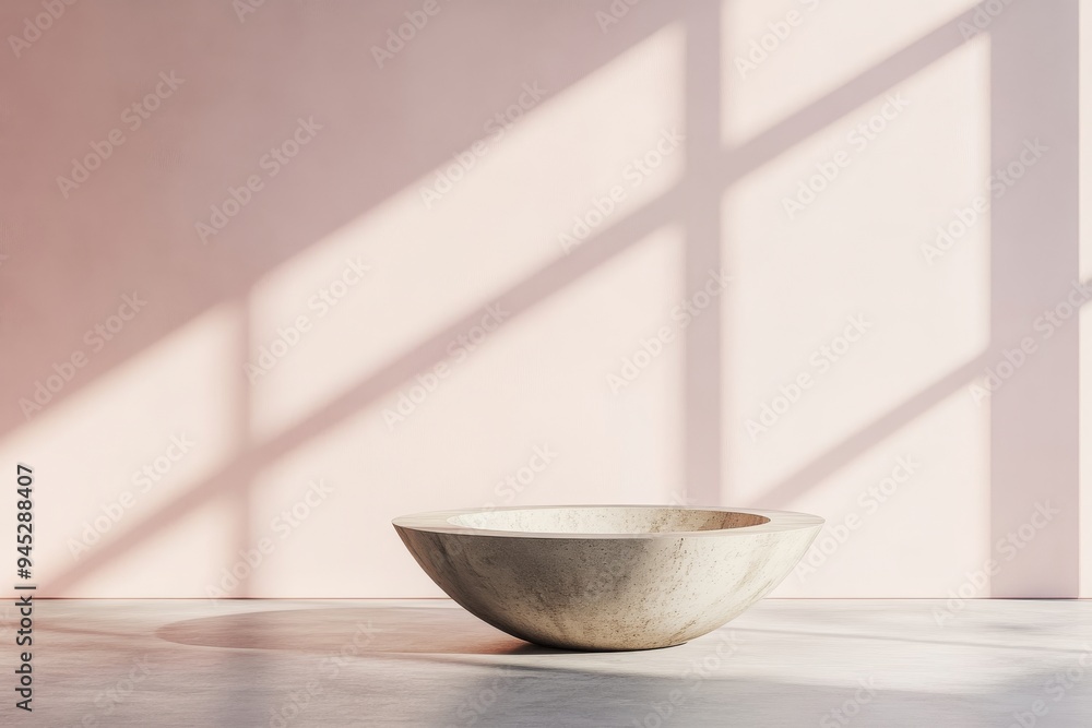 Poster 3d render of an empty shelf or counter on a white wall with natural light coming from a window. show