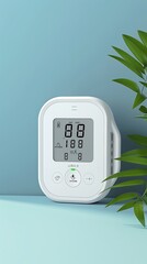 Digital Blood Pressure Monitor on a blue background