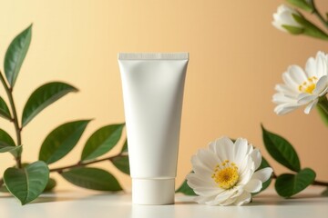 Realistic cream tube mockup ideal for presenting cosmetic packaging designs. Customizable features for label design and branding, perfect for product visualization.