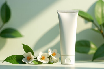 Realistic cream tube mockup ideal for presenting cosmetic packaging designs. Customizable features for label design and branding, perfect for product visualization.