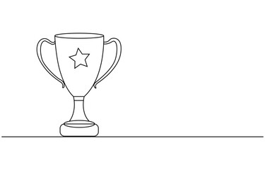 Winner Cup Continuous Line Icon, Winner trophy continuous one line icon drawing. Award trophy cup single line vector illustration in doodle style. Champions celebration contour linear sign design 