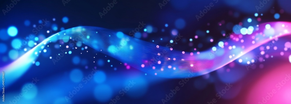 Fototapete 3d rendering of blue points with falling cyber particles. big data stream on blue background.