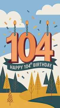 Colorful 104th Birthday Card with Candles and Trees