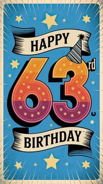 Colorful Vintage Birthday Card Design for 63rd Celebration