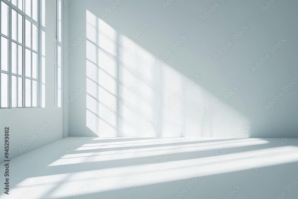 Poster white abstract studio background with shadows from window. product on display against blurred backdr
