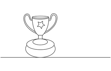 Winner Cup Continuous Line Icon, Winner trophy continuous one line icon drawing. Award trophy cup single line vector illustration in doodle style. Champions celebration contour linear sign design 