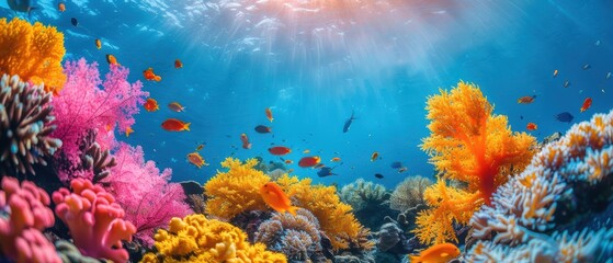 Underwater Wonderland: Lively Coral Reef Bursting with Marine Biodiversity in Pristine Waters