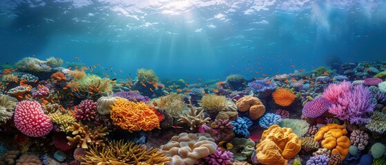 Naklejka premium Colorful Coral Reef Wonderland: Marine Life in Crystal-Clear Waters